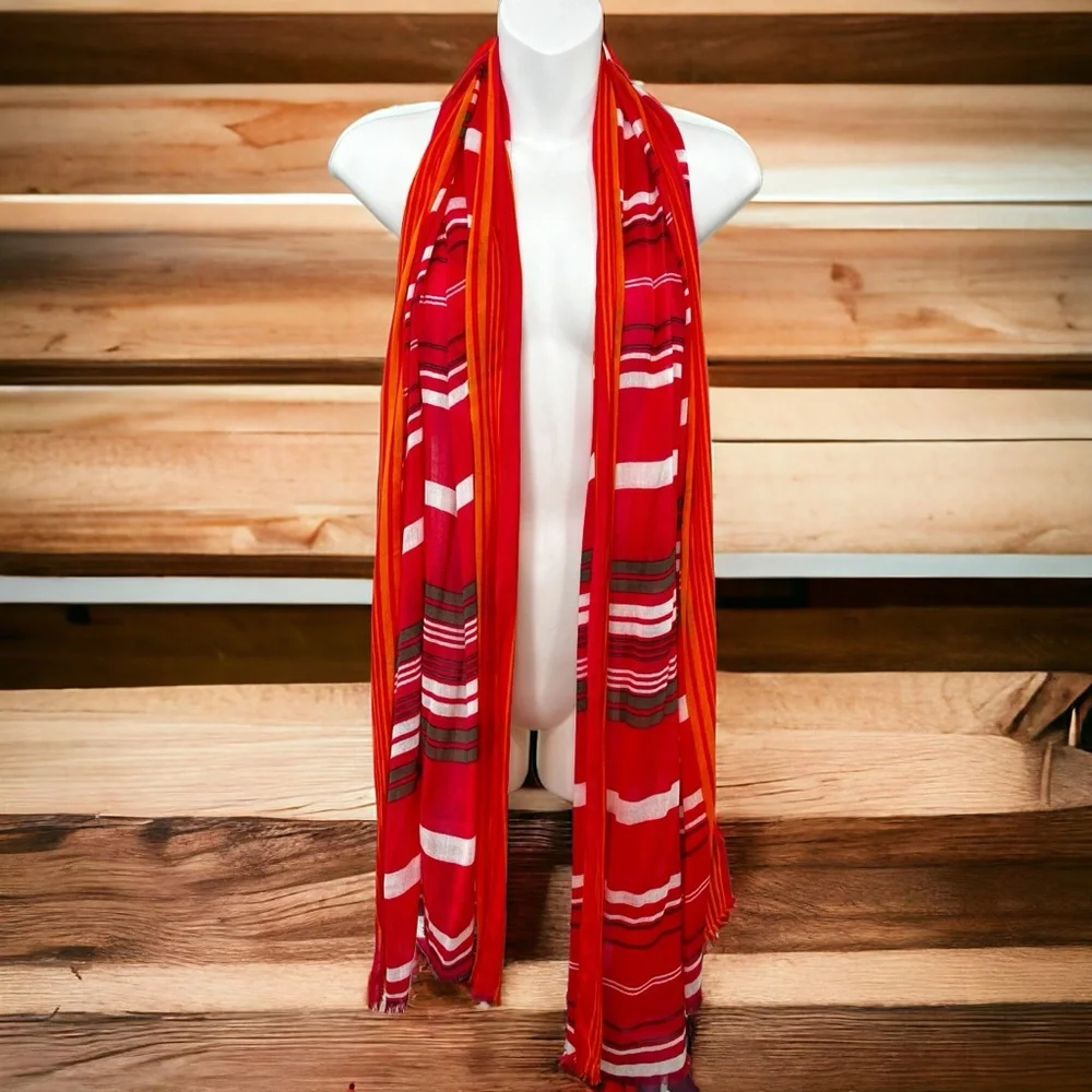 Banana Republic Stripe Fun Teaberry Red Orange Viscose Long Scarf NWT